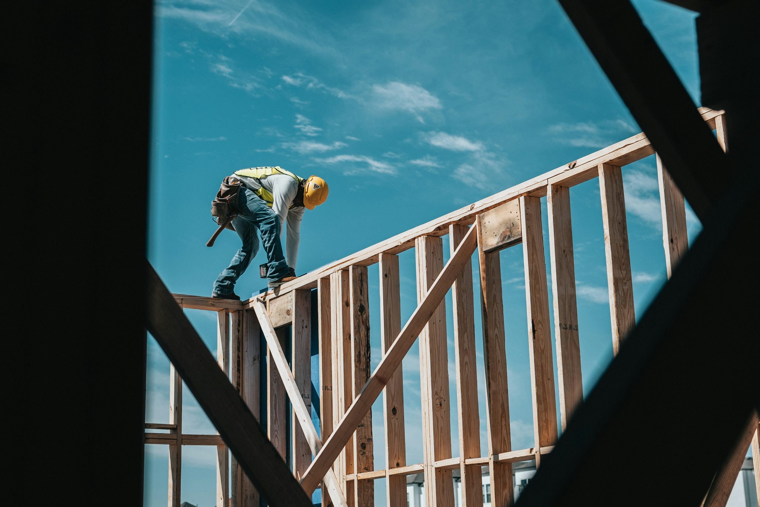 construction worker on building frame