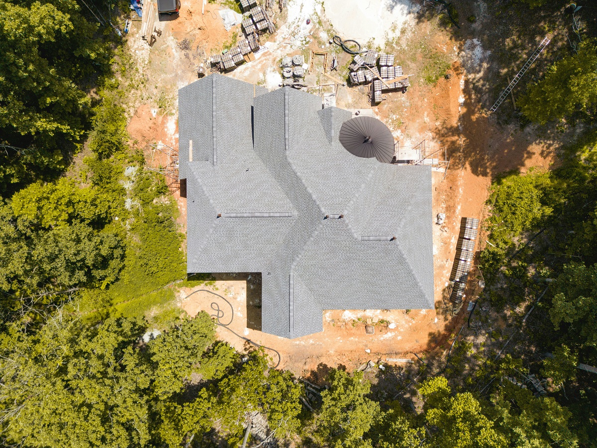 aerial view of a house under construction